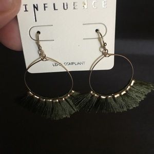 Gold and olive tassel earrings